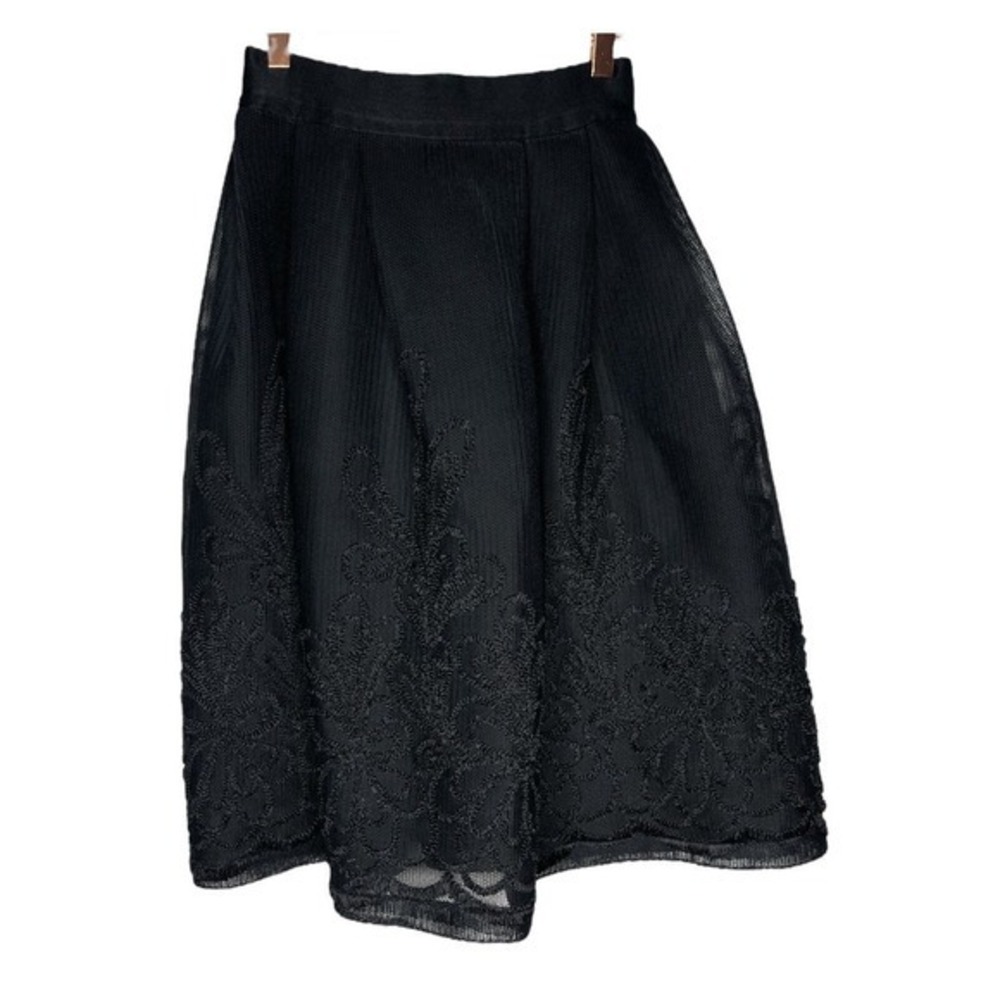 Gracia Womens Floral Embroidered A-Line Skirt Size S‎ Black Pleated Back Zip